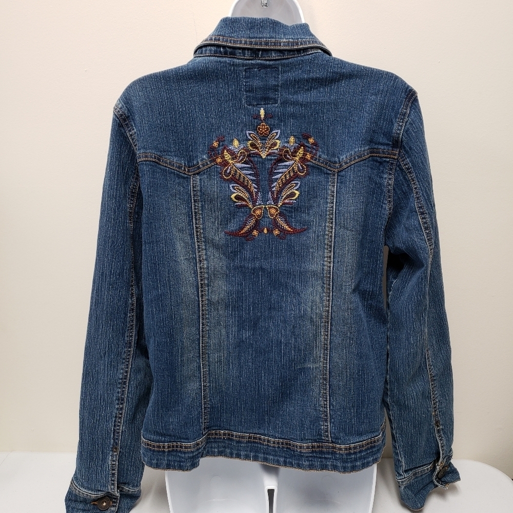 Gloria Vanderbilt Womens Embroidered Button Up Denim Jean Jacket Size Large - Picture 2 of 8